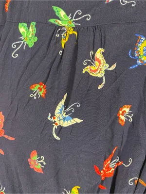 Anthropologie Maeve Dark Blue Butterfly Print Button Down Tie Waist Midi Dress thumbnail 6