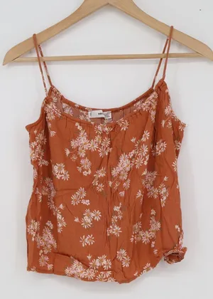 Mango MNG Womens XS Rust Orange Daisy Floral Viscose Spaghetti Strap Cami Top thumbnail 1