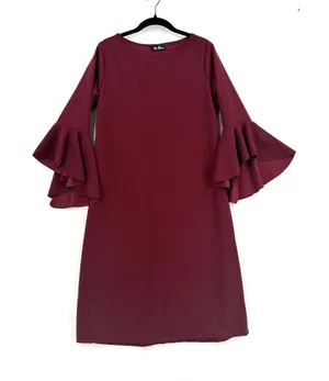 Bella Flore Burgundy Bell Sleeve Dress L Ruffle Flare Sleeve Shift Cocktail Chic thumbnail 1