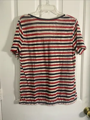 Lucky Brand Red, Navy & White Striped V-Neck Tee thumbnail 3