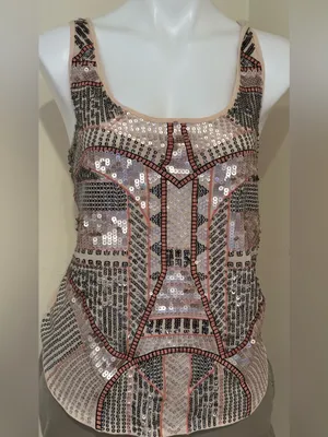 EXPRESS Pink Gray & Champagne,Color Beaded Light Material Camisole Top Sz M thumbnail 2
