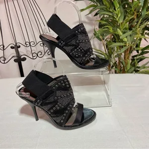 Miss Sixty Sade Stiletto Heels Black Leather Studs Jeweled Slingback Size 38 thumbnail 3