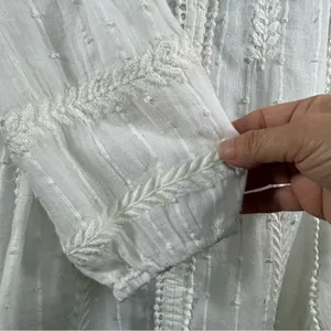 Free People White Embroidered Boho Mini Dress with Long Sleeves thumbnail 16