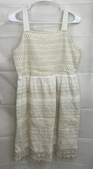 J. Jill women's cream tan embroidered‎ smocked thick strap stretch lace dress XS thumbnail 1