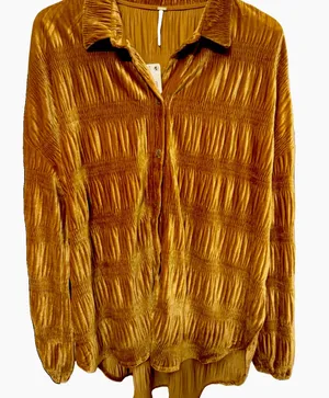 Free People $148 NWT My Best Velvet Blouse Top L/S ginger gold button up M thumbnail 2