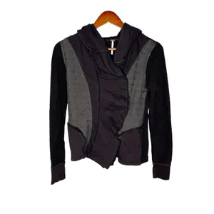 Free People Black Lace Hooded Ruffle Jacket Snap Button Women's Size Extra Small thumbnail 2