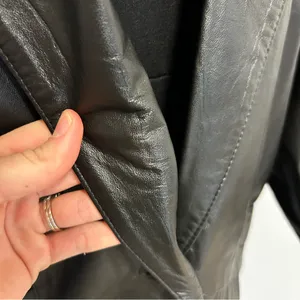 Comint‎ Leather Black Trench Coat Long Duster Jacket Womens Large C5087 Vintage thumbnail 3