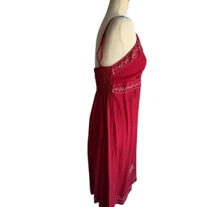 Sleeveless Red Embroidered V-Neck Mini Dress thumbnail 2