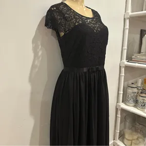 Miusol Black Floral Lace Cap Sleeve Belted Maxi Dress Sz L Formal Chiffon thumbnail 6