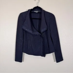Vince Navy Blue Tweed Asymmetrical Zip Blazer Jacket Womens XS Preppy Classic thumbnail 12