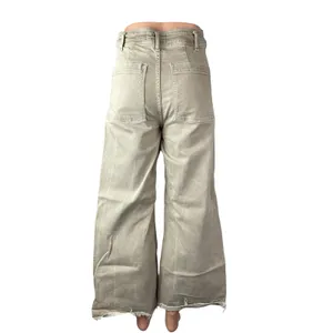 Zara Women's Beige Raw Frayed Hem High Rise Barrel Wide Leg Denim Jeans Pants 6 thumbnail 4
