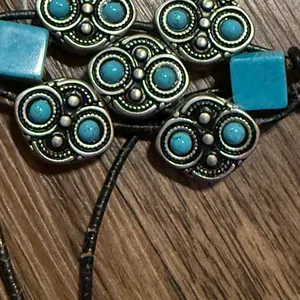 Vintage Chico’s Women’s Western Turquoise Stone Concho Style Belt Black Strap thumbnail 9