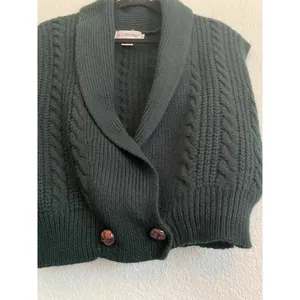 Vintage JH Collectibles Wool Dark Green Shawl Collar Knit Blouse M thumbnail 5