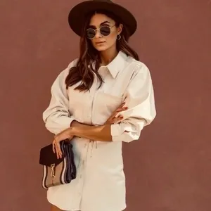 ZARA Natural Cream Shirtdress Mini Shirt Dress Buttons Pockets Twill Small thumbnail 4