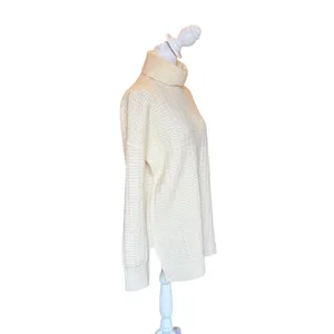 Theory Wool Oversized Turtleneck Tunic Sweater Womens Small Ivory Chunky Knit thumbnail 4