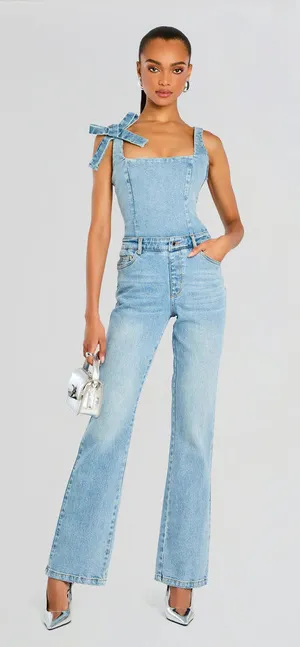 Retrofête Dawson Denim Low Back Jumpsuit Tangier Denim Blue thumbnail 1