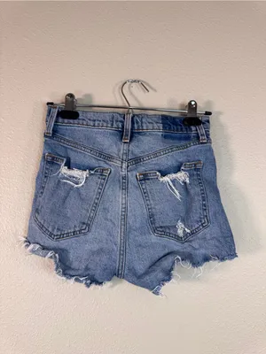 Abercrombie & Fitch Blue High Rise Mom Jeans Shorts Womens 0 Festival Distressed thumbnail 5