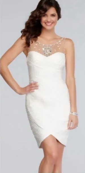 Adrianna Papell‎ White Embellished Mini Sheath Dress Bridal Holiday 8 Party thumbnail 1
