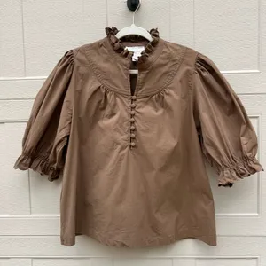 Tuckernuck POMANDER PLACE Chestnut Brown Selena Blouse Puff Sleeve Size XL thumbnail 2