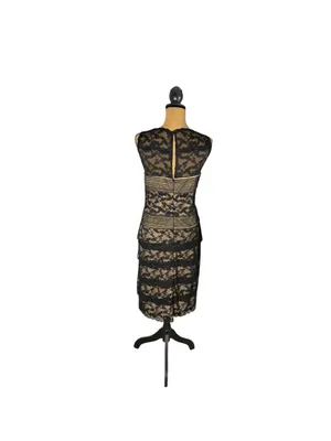 Blu Sage Black Nude Lace Cocktail Dress 16 Tiered Pleated Waist Wedding Guest thumbnail 3