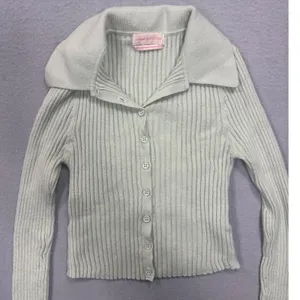 Urban Outfitters Skylar S Mint Green Ribbed‎ Collared Button Up Cropped Sweater thumbnail 3
