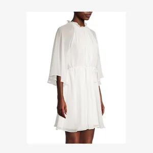 Fame and Partners The Tebrie Chiffon Bell Sleeve Mini Dress Ivory Size 2 thumbnail 3