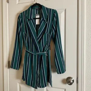 Rules of Etiquette Green & Navy Striped Blazer Romper Size Small NWT thumbnail 2