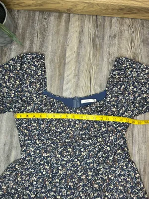 Lush Womens Navy Square Neck Floral Mini Dress Puff Sleeves Elastic Cuff XL thumbnail 7