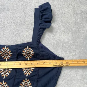 Miss‎ Me Navy Boho Embroidered Ruffle Strap Mini Dress Women's Large Lined Rayon thumbnail 9