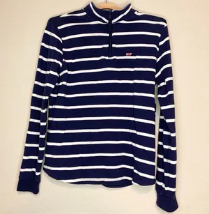 Vineyard Vines Navy Blue and White Stipe Quarter Zip Pullover Sweater Size S thumbnail 2
