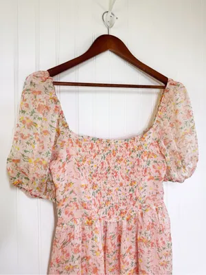 ASTR Lunaria Milkmaid Midi Dress Large Peach Floral Wedding Guest Garden Party thumbnail 10