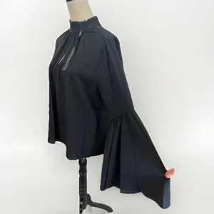 T Tahari Blouse Womens Size S Black Mock Neck Keyhole Large Bell Sleeve Chic thumbnail 14