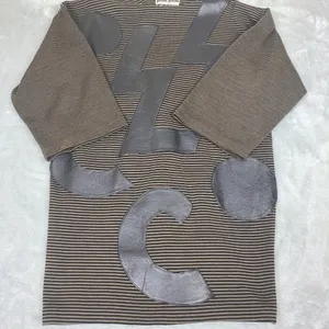 Pom Pom Frank Owen Vintage Sweater Wool Leather Batwing Sleeve‎ Brown Black Sz S thumbnail 1