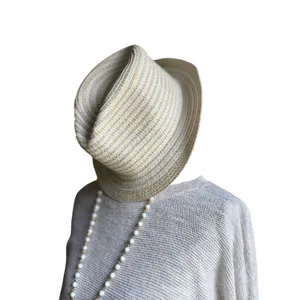 Amiani Packable Straw Fedora Beach Hat Cream Resort Travel Sun Hat thumbnail 2