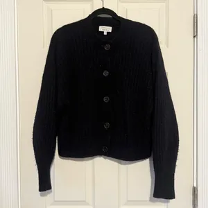 & OTHER STORIES Balloon Sleeve Wool Alpaca Cardigan Sweater Oversized Navy‎ sz S thumbnail 2