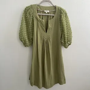 NEW Umgee Olive Green Swiss Dot Mini Dress Puff Sleeve MEDIUM Boho thumbnail 3