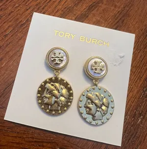 Tory Burch Gold and Mother of Pearl Medallion Earrings thumbnail 1