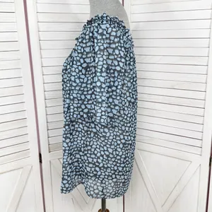Moda International Printed Beaded Sheer‎ Peasant Blouse Blue Black Medium thumbnail 2