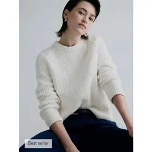 Quince white cotton ribbed crewneck pullover fisherman’s sweater jumper SMALL thumbnail 7