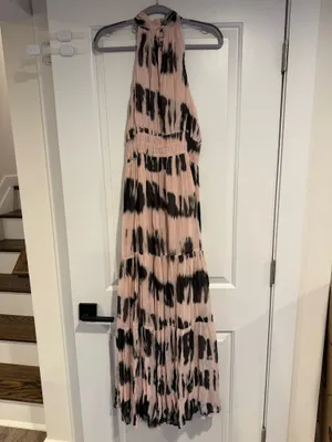 Anthropologie The Somerset Maxi Dress Halter Tiered Pink Black Tie Dye Size S thumbnail 6