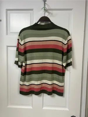 Striped Turtleneck Sweater in Olive, Coral & Cream thumbnail 2