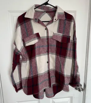Amazon Maroon Plaid Shacket thumbnail 1