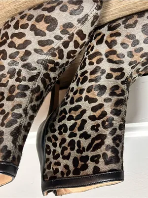 Adrienne Vittadini| Real Calf Fur Leopard Print Pointed Ankle Bootie sz 8 thumbnail 3