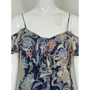 Maeve Anthropologie Womens Size 2 Blue Floral Off Shoulder Ruffle Blouse Top thumbnail 5