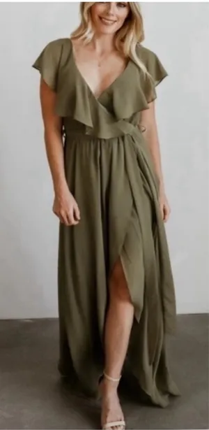 Baltic Born Womens Katya Ruffle Maxi Dress | Dusty Olive In Green XS thumbnail 1