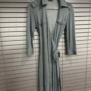 LOFT Black/gray Long Sleeve Wrap Robe with Tie 8 thumbnail 2