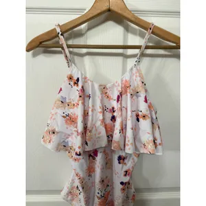 Beachsissi Floral Flounce Off Shoulder Ruffled Monokini One Piece Swimsuit, M thumbnail 3
