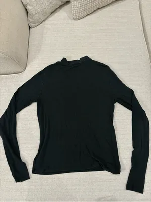 American Eagle Outfitters Black Ribbed Mock Neck Long-Sleeve Top thumbnail 3