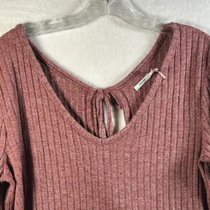 Kimchi Blue Ribbed Knit Cropped Tie Back Long Sleeve Top Dusty Rose Size M‎ thumbnail 3