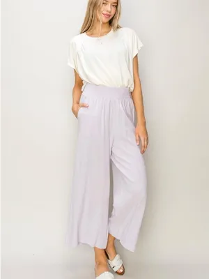 HYFVE Lavender Wide-Leg Smocked Waist Pants Pockets Large thumbnail 3